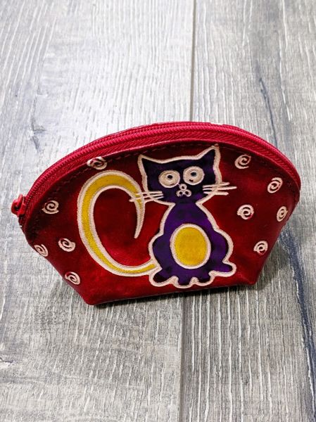 Hand Made Embossed Genuine Leather Cat Coin Purse/Wristlet & Key Chain |  eBay
