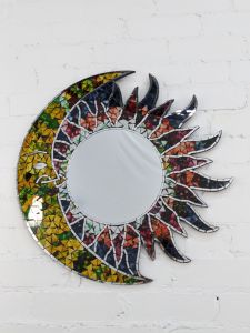 Round Mosaic Moon & Sun Mirror 60 cm