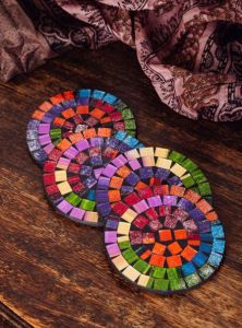 Set Of 6 Round Rainbow Coasters 10 x 10cm
