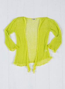 Gringo Fairtrade 3/4 Sleeve Loose Knit Tie Front Shrug (Lime 62)