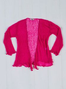 Gringo Fairtrade 3/4 Sleeve Loose Knit Tie Front Shrug (Pink 70)