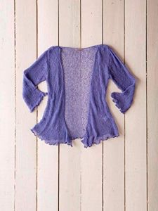 Gringo Fairtrade 3/4 Sleeve Loose Knit Tie Front Shrug (Purple 127)
