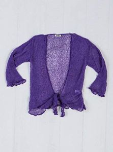 Gringo Fairtrade 3/4 Sleeve Loose Knit Tie Front Shrug (Purple 65)