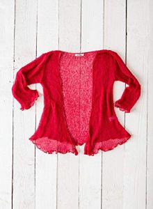 Gringo Fairtrade 3/4 Sleeve Loose Knit Tie Front Shrug (Red 42)