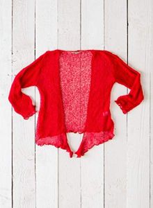 Gringo Fairtrade 3/4 Sleeve Loose Knit Tie Front Shrug (Red 7)