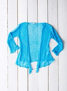 Gringo Fairtrade 3/4 Sleeve Loose Knit Tie Front Shrug (Turquoise 4)