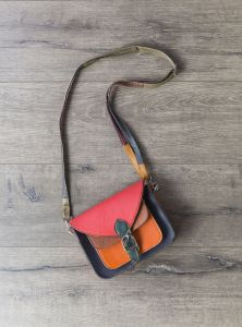 Multi Coloured Recycled Leather Shoulder Bag 22 x 17cm - 100% Leather