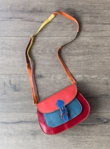 Multi Coloured Recycled Leather Shoulder Bag 17 x 18cm - 100% Leather