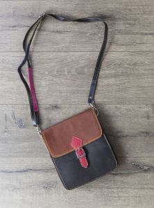 Multi Coloured Square Recycled Leather Shoulder Bag 20 x 24cm - 100% Leather