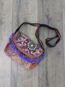 Assorted Embroidered Shoulder Bag with Fringe  28x18 cm - 100% Cotton
