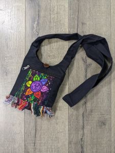 Small Shoulder Bag With Chakra Flower Screen Print - Ast - 100% Cotton