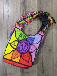 Rainbow Screen Print Chakra Flower Shoulder Bag - 100% Cotton