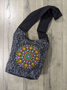 Black Shoulder Bag With Mandala Screen Print - 100% Cotton