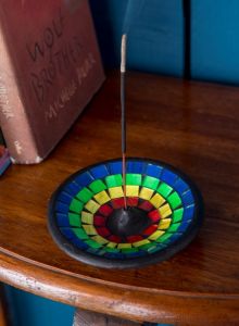 Rainbow Mosaic Round Incense Holder 12 x 12cm