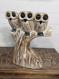 Three Owls On Branch - White - 25 x 19 x 8 cm