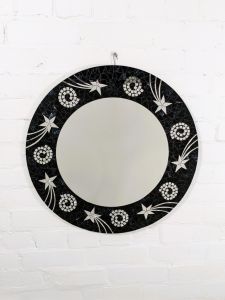 Black Round Mosaic Stars & Spirals Mirror 60 cm