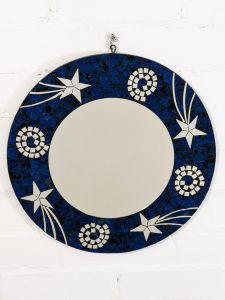 Blue Round Mosaic Stars & Spirals Mirror 60 cm