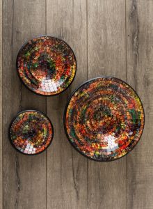 Set Of 3 Round Orange Mosaic Bowls 40, 30, 20cm