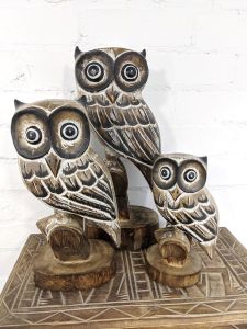 Set Of 3 Owls Brown On Branch 40