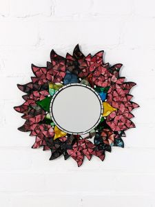 Large Red Round Mosaic Sun Mirror 40 cm