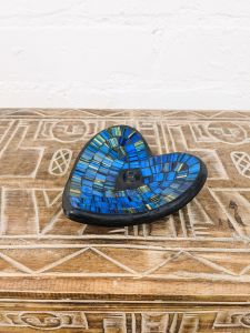 Blue Mosaic Heart Incense Holder 13 x 11cm