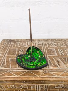 Green Mosaic Heart Incense Holder 13 x 11cm