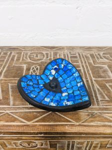 Turquoise Mosaic Heart Incense Holder 13 x 11cm