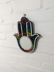 Medium Rainbow Mosaic Hand Mirror 30x25 cm