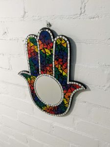 Large Rainbow Mosaic Hand Mirror 40x35 cm