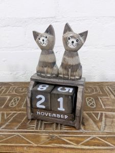 Wooden Cat Couple Calendar 19  x 11cm