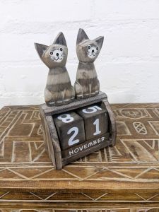 Wooden Cat Couple Calendar 19  x 11cm