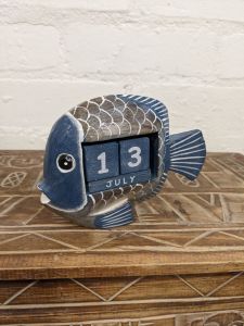 Wooden Blue Fish Calendar 16 x 9cm