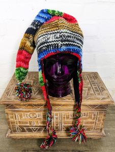 W - Rainbow Long Knitted Hat - Wool Outer