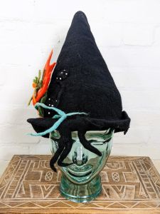 Black Felt Flower Hat - 100% Wool