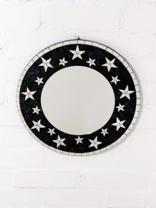 Round Black Mosaic Mirror With Silver Stars   40cm