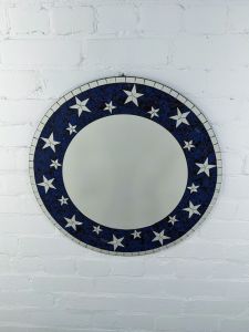 Round Blue Mosaic Mirror with Stars 60cm