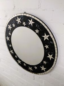 Round Black and Silver Mosaic Mirror with Stars 60cm