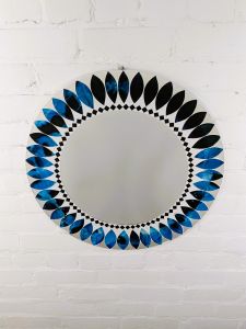 Blue Round Mosaic Mirror 60 cm