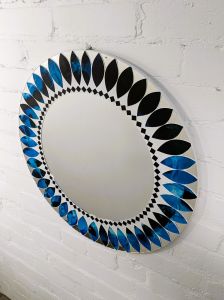 Blue Round Mosaic Mirror 60 cm