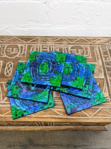 Blue Set Of 6 Square Coasters - 10 x 10cm