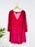 Pink Velvet V Neck Long Sleeve Short Dress