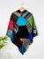 Multi Patchwork Hooded V Shape Poncho