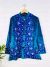 Blue Collarless Buttoned Short Jacket