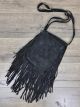 Black Suede Flap Over Tassel Shoulder Bag - 28 x 21 cm