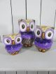 LIMITED STOCK - Set of 3 Purple and Gold Owls 20cm, 16cm, 12cm