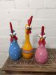 Set Of Three Large Bright Painted Chickens 28, 24, 23 cm