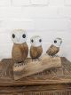Three Brown Owls On Log 21 x 28 x 14cm