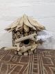 Round Driftwood Half Birdhouse with Bird 21x19 cm