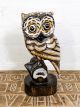 Wooden Owl On Perch 25 x 12.5 x 9 cm