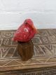 Red Wooden Painted Bird On Driftwood Stand 13 x 8cm
